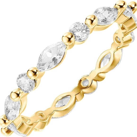 14K Gold Plated Cubic Zirconia Stackable Rings Women Gift Fashion Jewelry - Picture 1 of 6
